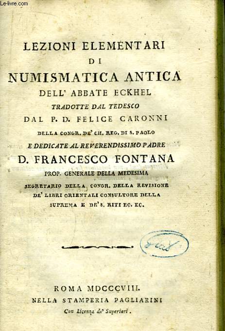 Lezioni Elementari di Numismatica Antica dell'Abbate Eckhel