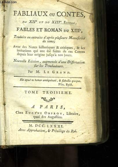 Fabliaux ou Contes du XIIe et du XIII siècle. TOME III