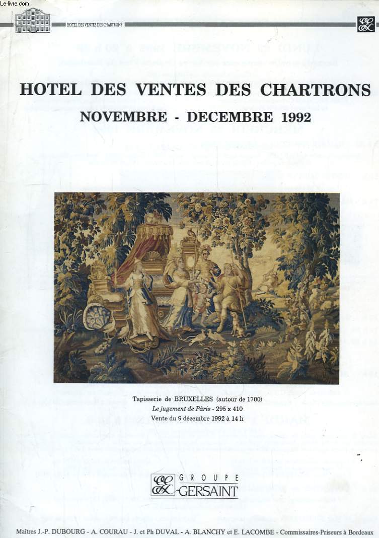 Catalogue de vente aux enchres publiques de Novembre - Dcembre 1992,  l'Htel des Ventes des Chartrons.