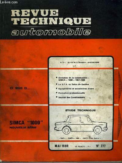Revue Technique Automobile N277 : Simca 1000, nouvelle srie.