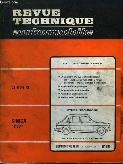 Revue Technique Automobile N281 : Simca 1000.