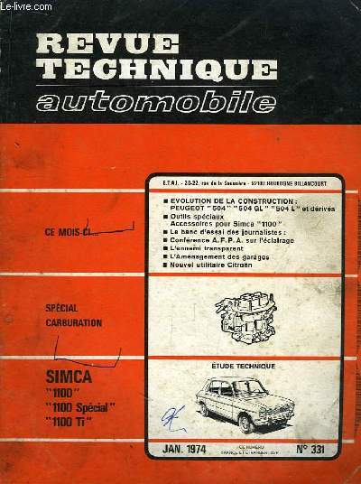 Revue Technique Automobile N°331 : Simca 1100 - 1100 Spécial - 1100 Ti