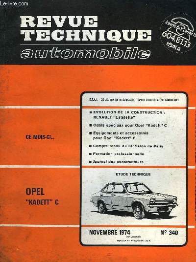 Revue Technique Automobile N340 : Opel Kadett C