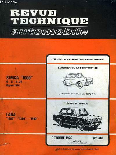 Revue Technique Automobile N360 : Lada 1200, 1300 et 1500