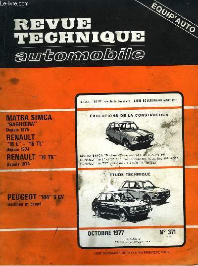 Revue Technique Automobile N371 : Peugeot 104 6 CV, Berlines et coup.