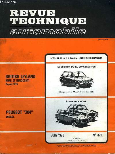 Revue Technique Automobile N379 : Peugeot 304 Diesel.