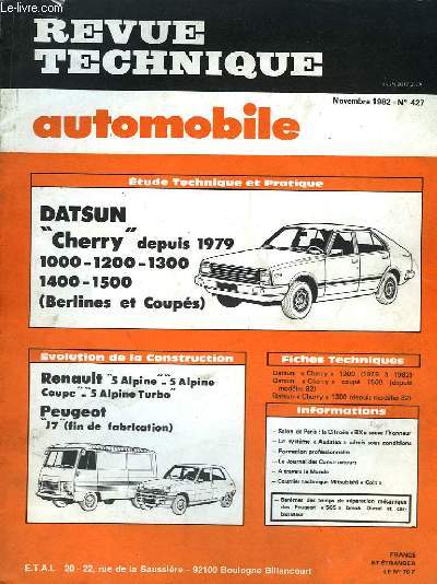 Revue Technique Automobile N°427 : Datsun Cherry depuis 1979, 1000 - 1200 - 1300 - 1400 et 1500 (Berlines et Coupés)