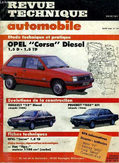 Revue Technique Automobile N513 : Opel Corsa Disel 1.5 D et 1.5 TD