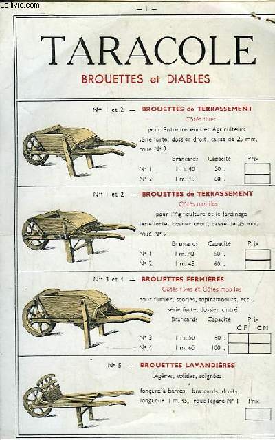 Brochure de brouettes et diables.