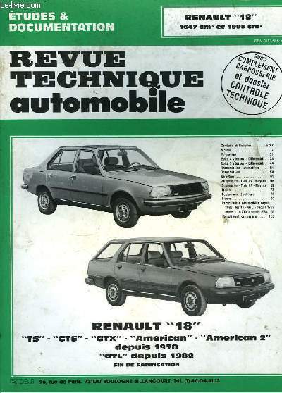 Revue Technique Automobile. Renault 18