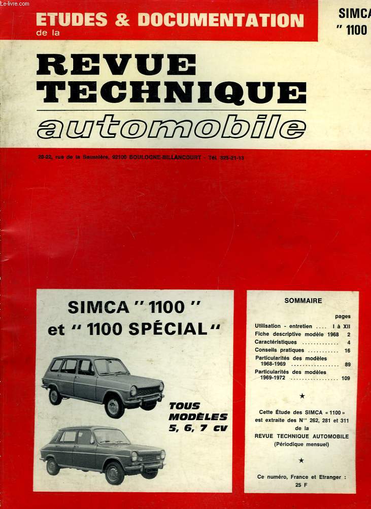 Revue Technique Automobile. Simca 