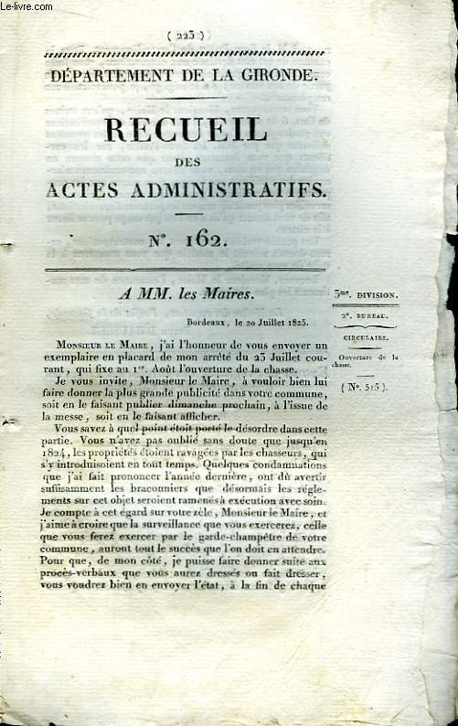 Recueil des Actes Administratifs. N162
