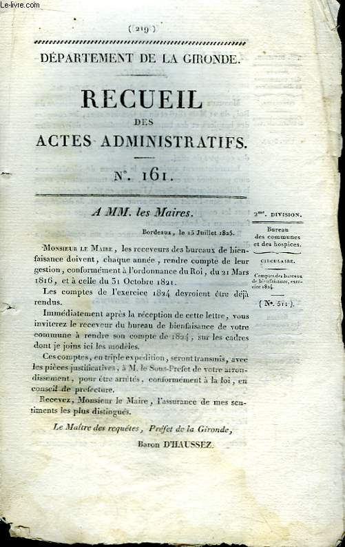 Recueil des Actes Administratifs. N161