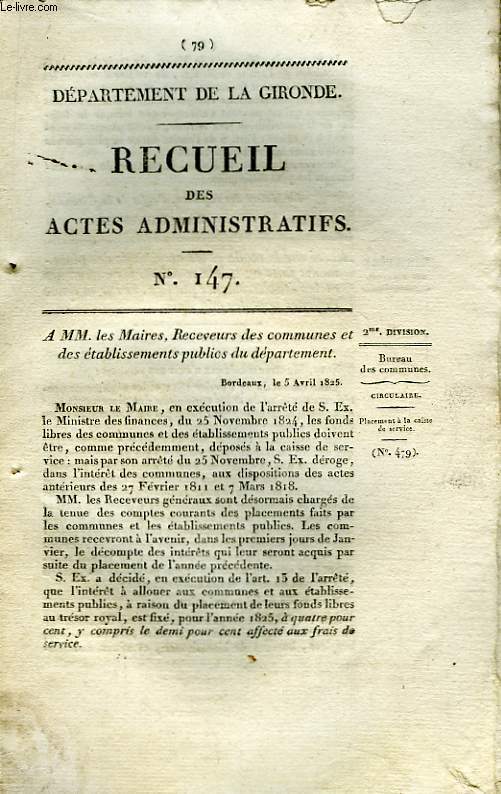 Recueil des Actes Administratifs. N147