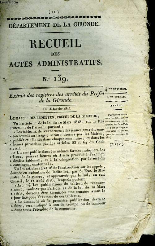 Recueil des Actes Administratifs. N139