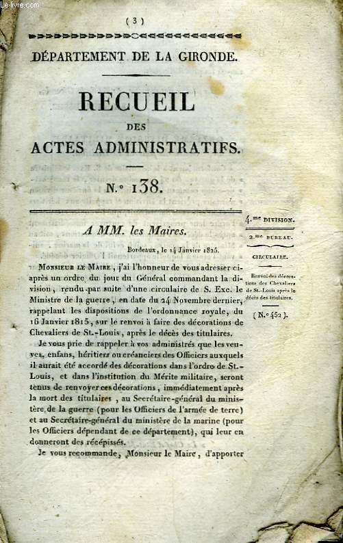 Recueil des Actes Administratifs. N138