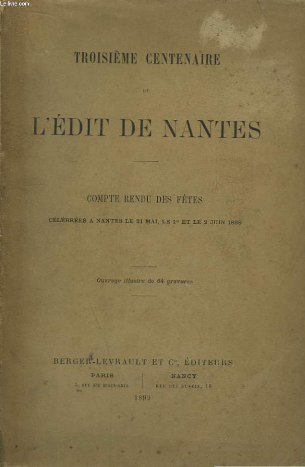 Troisime Centenaire de l'Edit de Nantes.