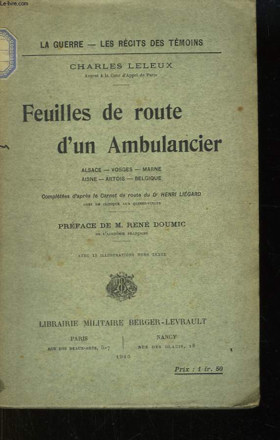 Feuilles de route d'un Ambulancier.