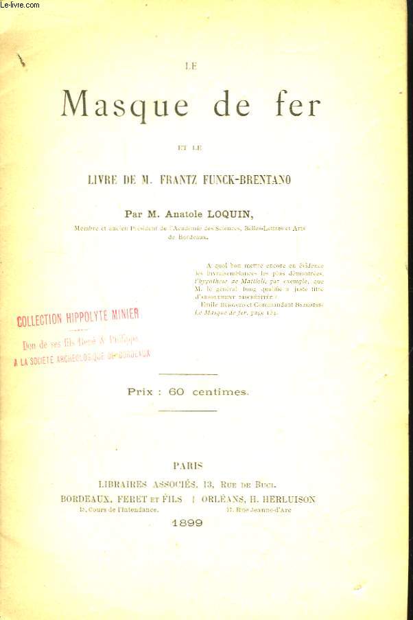 Le Masque de Fer et le Livre de M. Frantz Funck-Brentano.