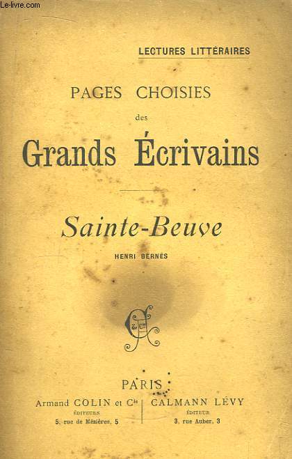 Pages choisies des Grands Ecrivains. Sainte-Beuve.