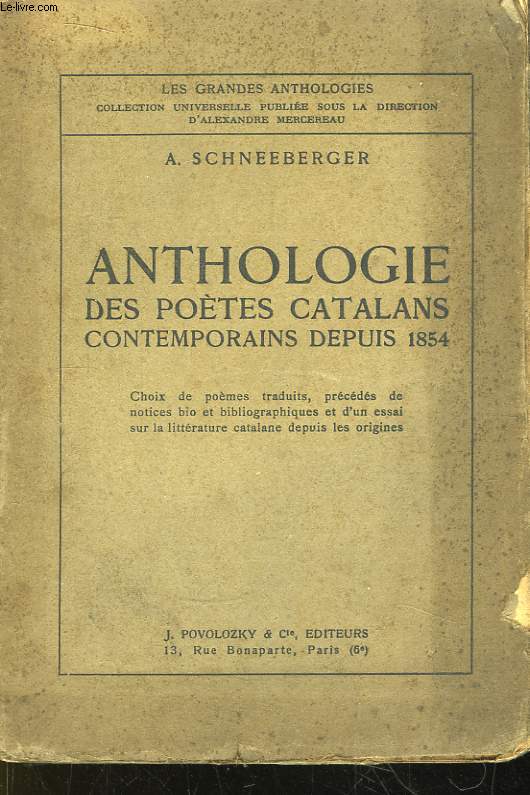 Anthologie des poètes Catalans contemporains depuis 1854