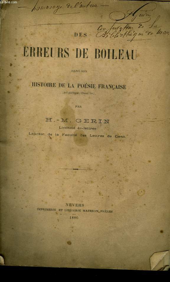 Des Erreurs de Boileau dans son histoire de la Posie Franaise.