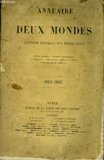 Annuaire des Deux Mondes. TOME XII : 1862 - 1863
