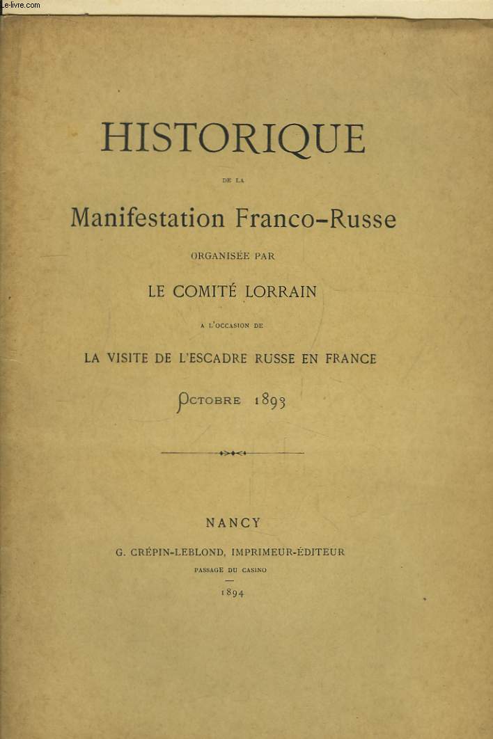 Historique de la Manifestation Franco-Russe.