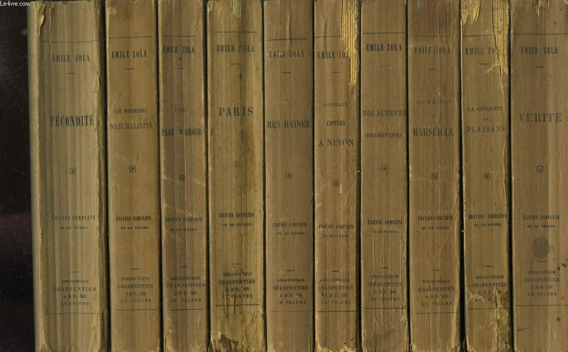 Ensemble de 14 volumes. Fcondit (1899) - Les Romanciers Naturalistes (1898) - Une Page d'Amour (1891) - Paris (1898) - Mes Haines, causeries littraires et artistiques (1902) - Nouveaux Contes  Ninon (1893) - Nos Auteurs Dramatiques (1896) ...