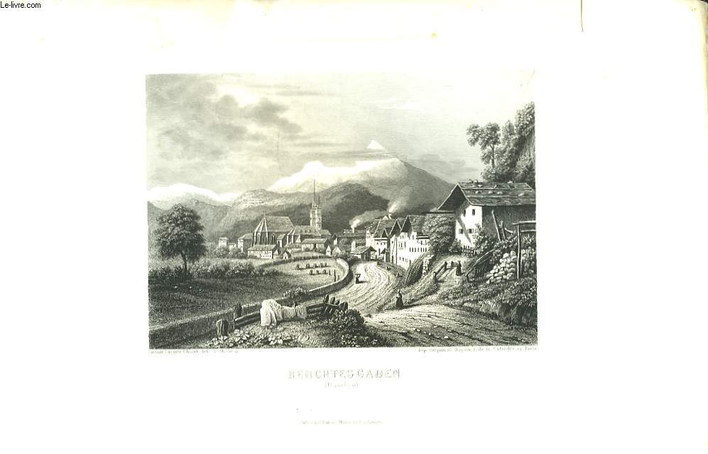 Berchtesgaden (Bavire). Une Gravure, XIXme sicle, en noir et blanc.