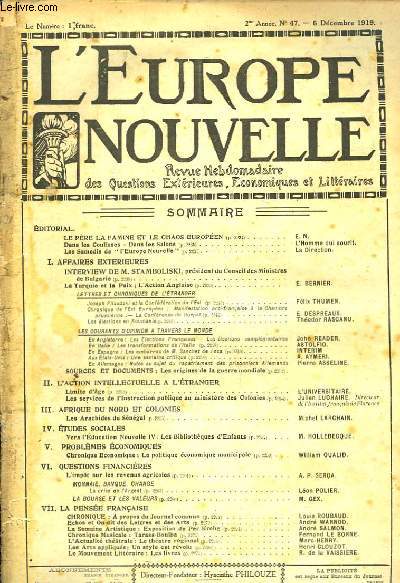 L'Europe Nouvelle. Revue Hebdomadaire des Questions Extrieures, Economiques et Littraires. N47 - 2me anne.