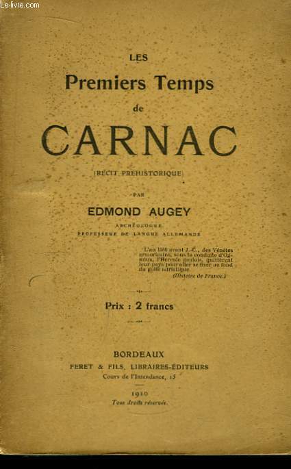 Les Premiers Temps de Carnac (Rcit Historique)