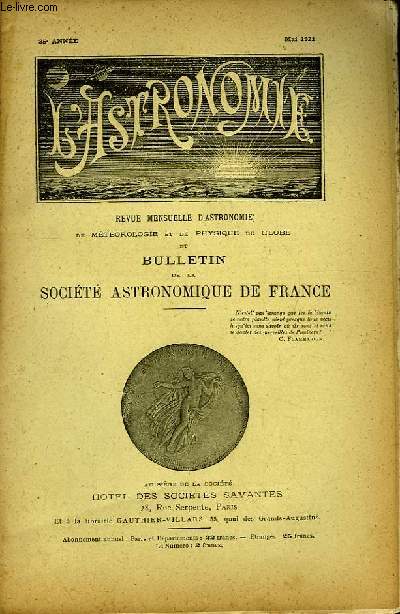 L'Astronomie, Mai 1921 - 35ème année. Revue Mensuelle d'Astronomie, de Météorologie et de Physique du Globe.