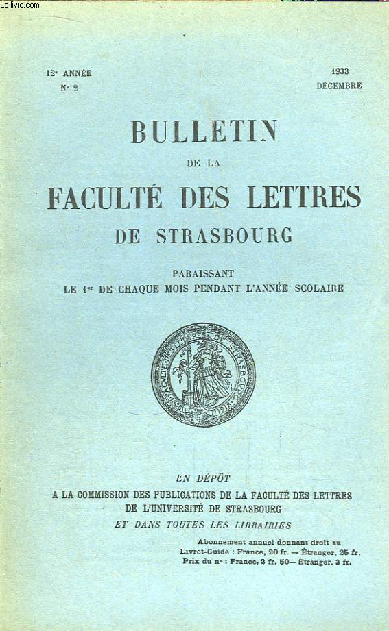 Bulletin de la Facult des Lettres de Strasbourg. N2 - 12me anne