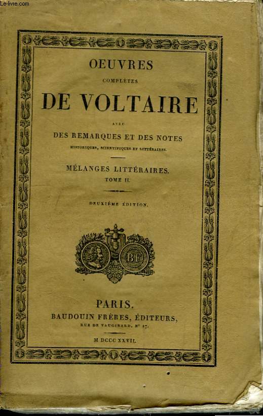 Oeuvres Compltes de Voltaire. TOME19 : Mlanges Littraires, Tome II