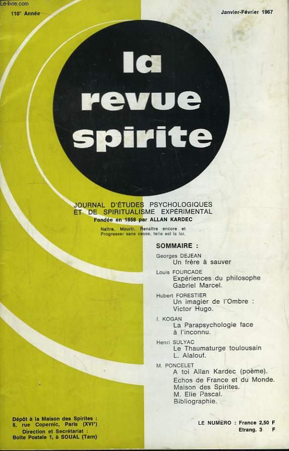 La Revue Spirite. 110me anne. Janvier - Fvrier 1967