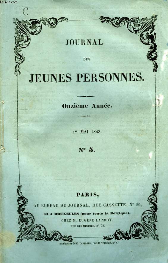 Journal des Jeunes Personnes. N5 - 11me anne : Le Chteau de Bictre, Les Chartreux, l'Htel des Gobelins - Les Mais, par le Vicomte Walsh - Radegonde, par la Comtesse de Bradi ..