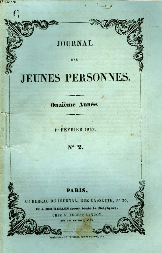 Journal des Jeunes Personnes. N2 - 11me anne : M. de Wodenblock, histoire merveilleuse r Louis Colet - Un sinistre au dsert, fragment d'un voyage en Nubie, par Ed. Combe. ...