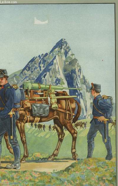 Gravure en couleurs d'un Transport sur Btes de Somme (Artillerie de Montagne)