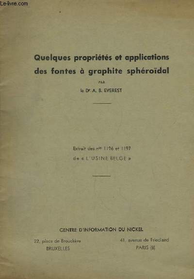 Quelques proprits et applications des fontes  graphite sphrodal.