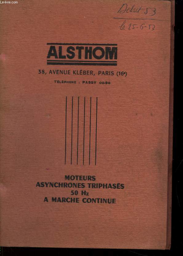 Catalogue de Moteurs Asynchrones triphass, 50 Hz,  marche continue.