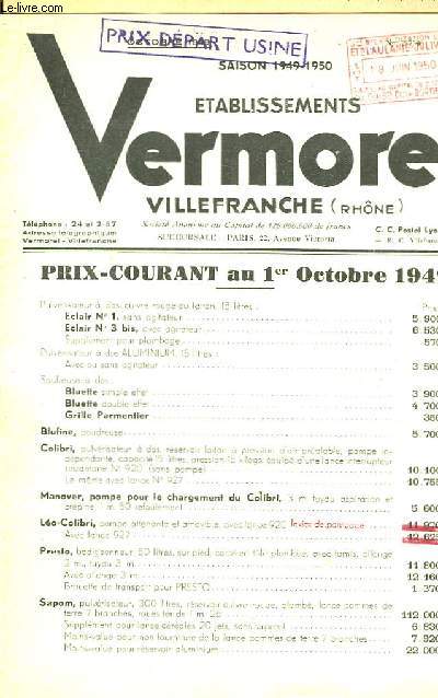Brochure des Prix-Courants au 1er octobre 1949