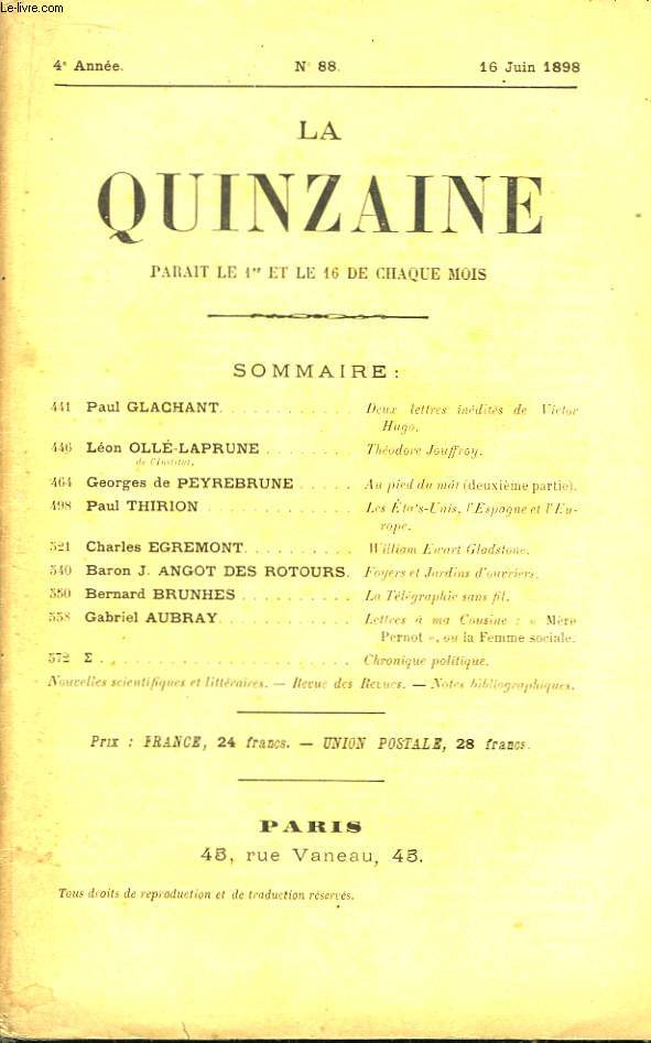 La Quinzaine. N88, 4me anne.