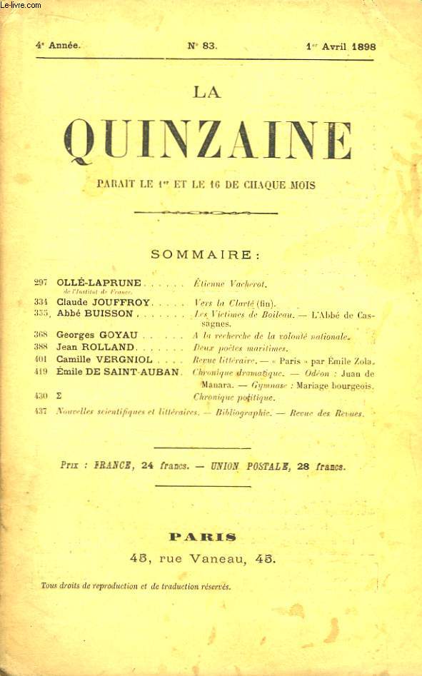 La Quinzaine N83, 4me anne.