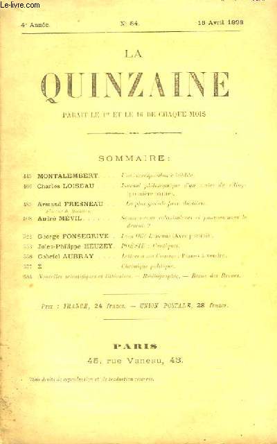 La Quinzaine N84, 4me anne.