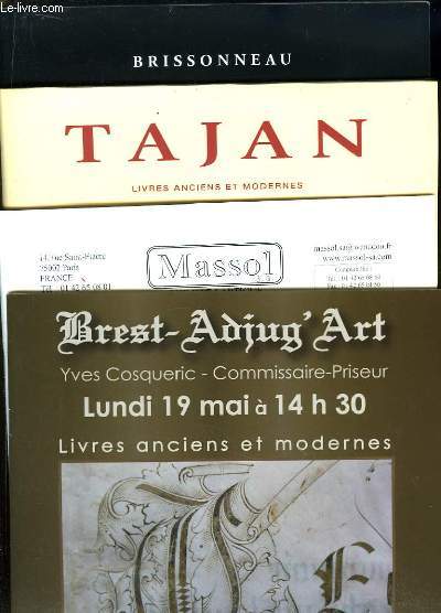 Lot de 5 catalogues de Ventes au Enchres, de Livres Anciens et Modernes. Tajan - Brest-Adjug'Art- Massol - Brissonneau.