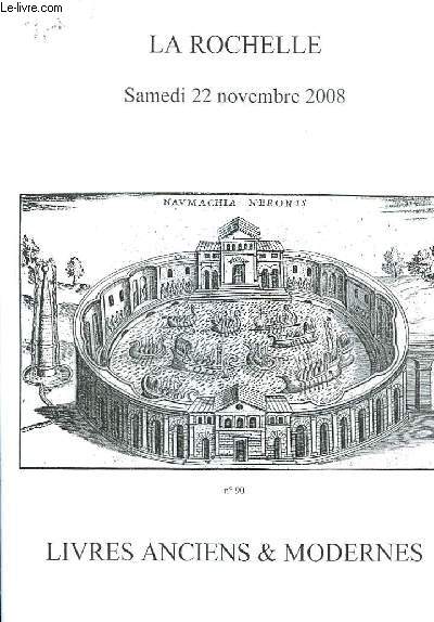 Brochure de la Vente aux Enchres du 22 novembre 2008,  La Rochelle, de Livres anciens & modernes.