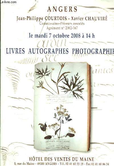 Catalogue de la Vente aux Enchres du 7 octobre 2008,  l'Htel des Ventes du Maine, de Livres, Autographes et Photographies