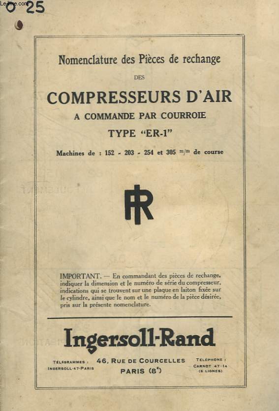 Nomenclature des Pices de rechange des Compresseurs d'Air  commande par courroie Type 