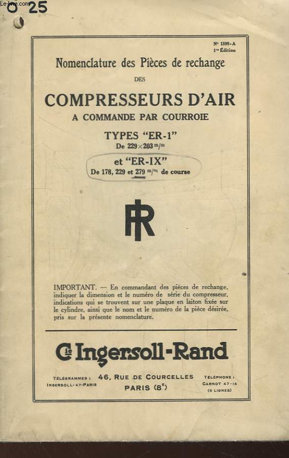 Nomenclature des Pices de rechange des Compresseurs d'Air  commande par courroie Type 